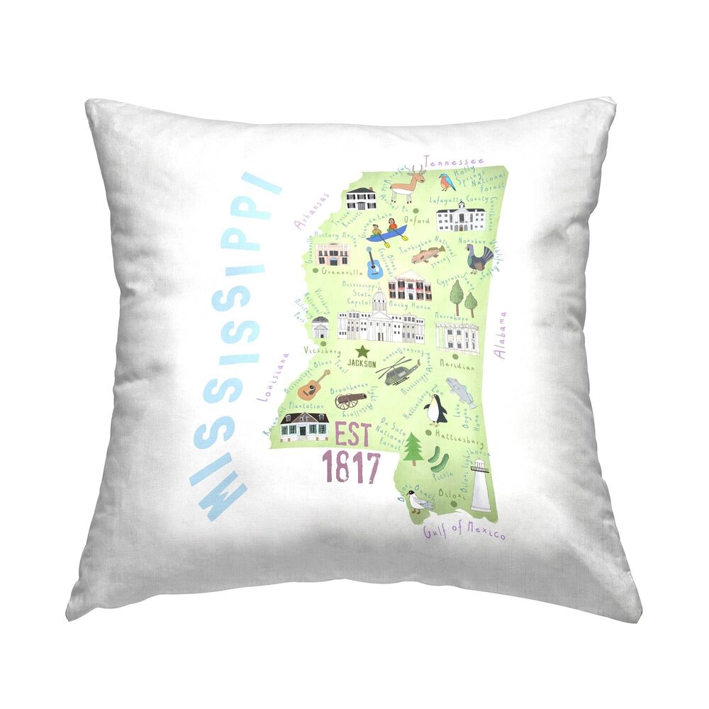 2667 Whimsical Mississippi State Map Design by Carla Daly Throw Pillow, 18